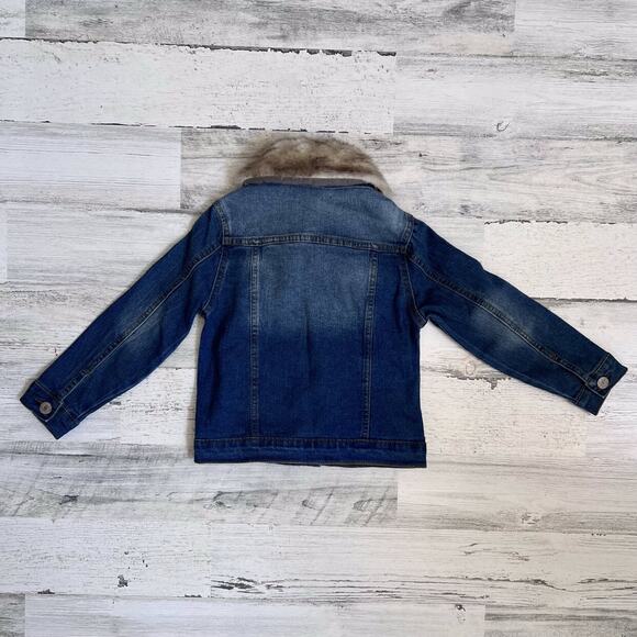 Soho Blue Girls Denim Jacket 5 Blue Button Front Removable Faux Fur Collar Fall - Picture 2 of 7